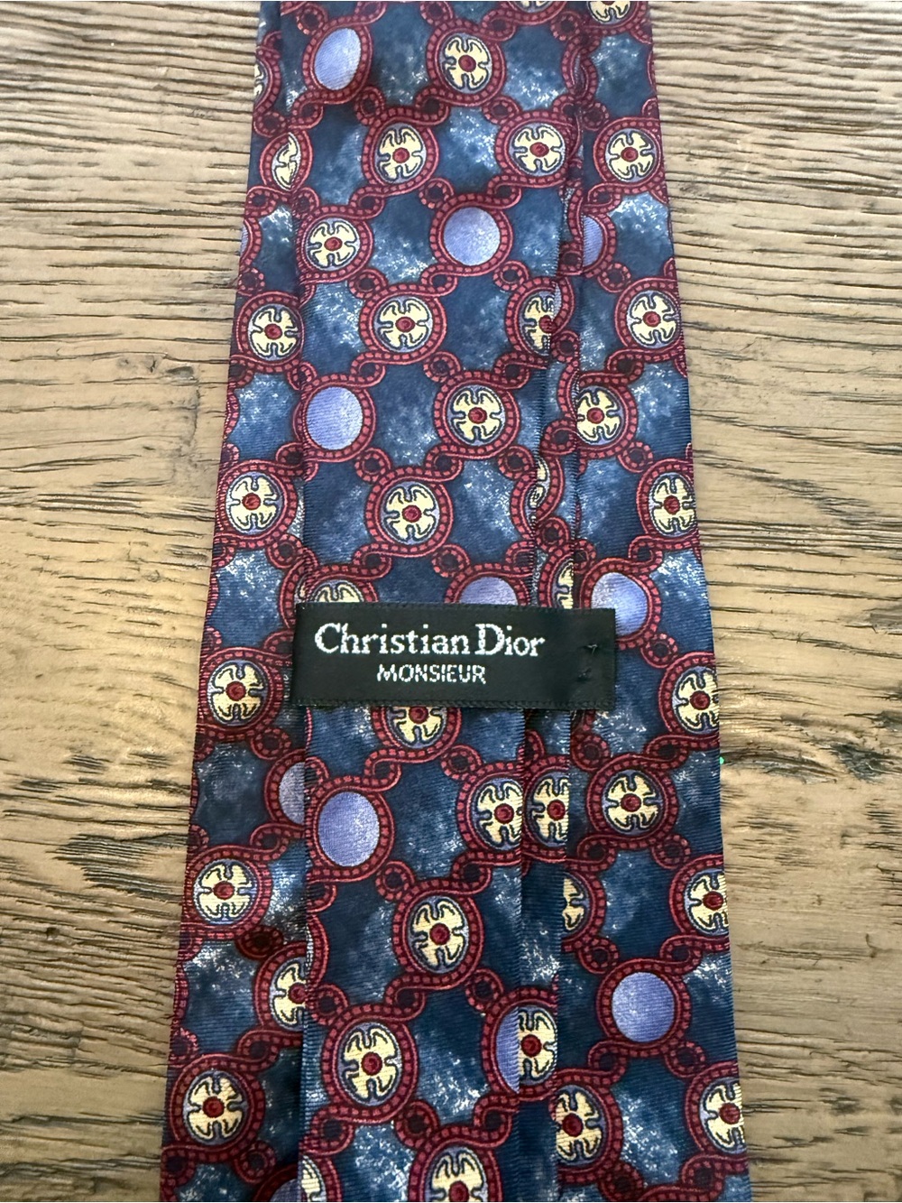 Christian Dior Navy Blue and Burgundy Medallion Silk Tie